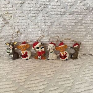 VINTAGE CRITTER lot BUNNY BEAR RACCOON GOAT MOUSE DEER CHRISTMAS ORNAMENT lot #6
